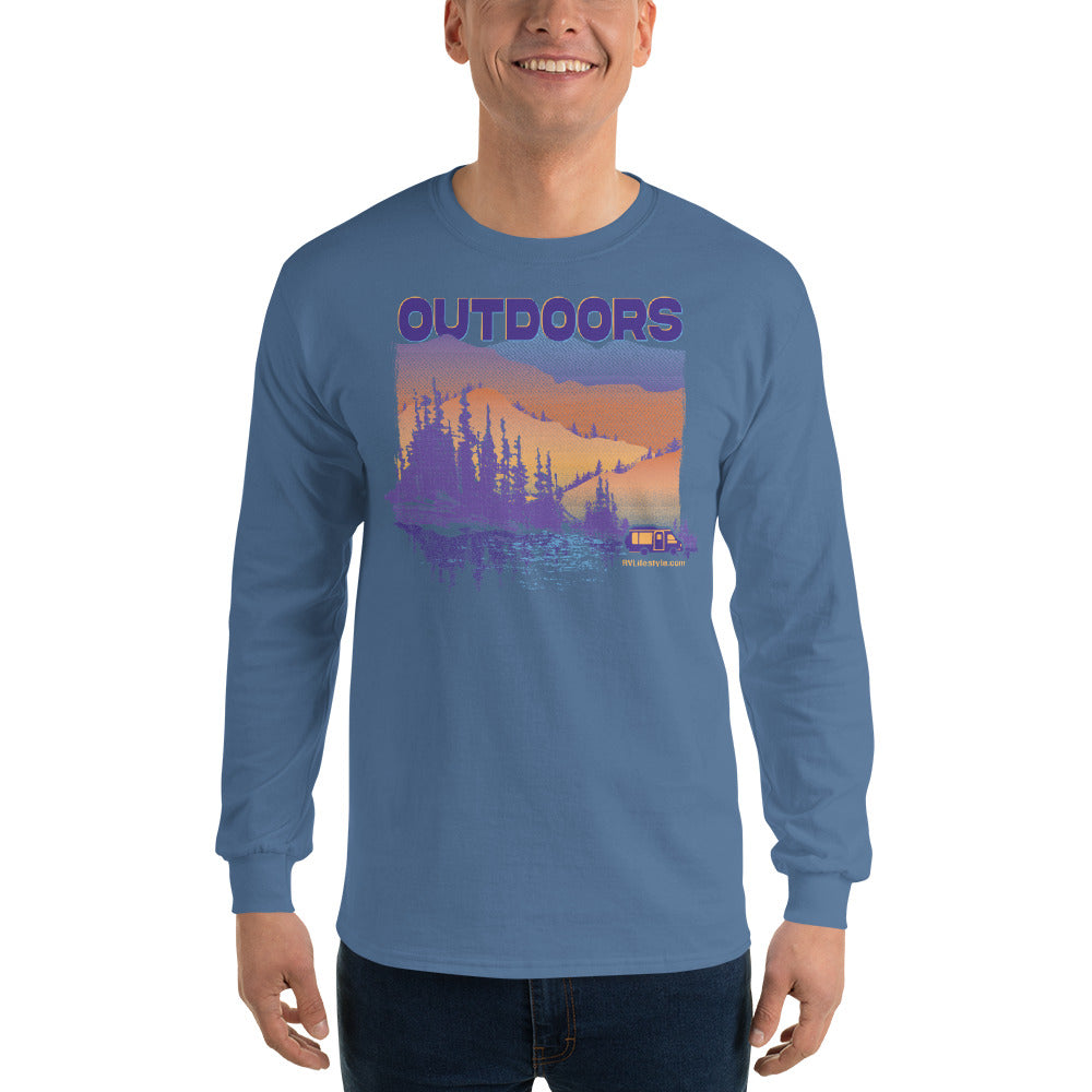 Outdoors Men and Women's Long Sleeve Shirt - Black, Navy, Military Green, Indigo Blue, Sport Grey