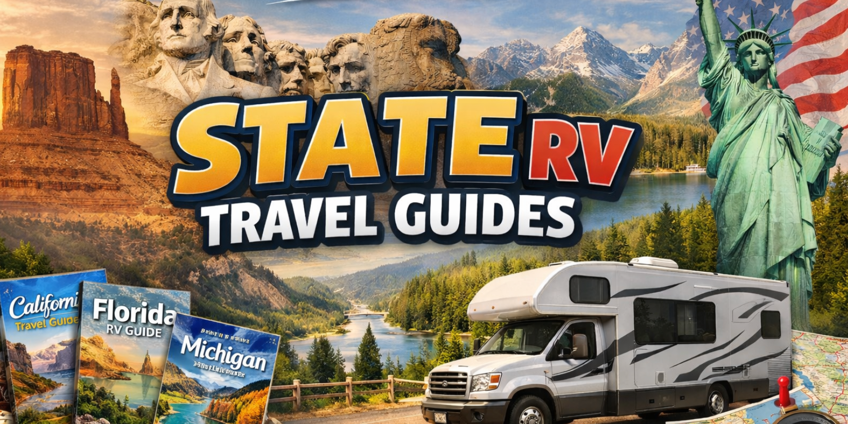 montage of scencic state rv travel guide locations 