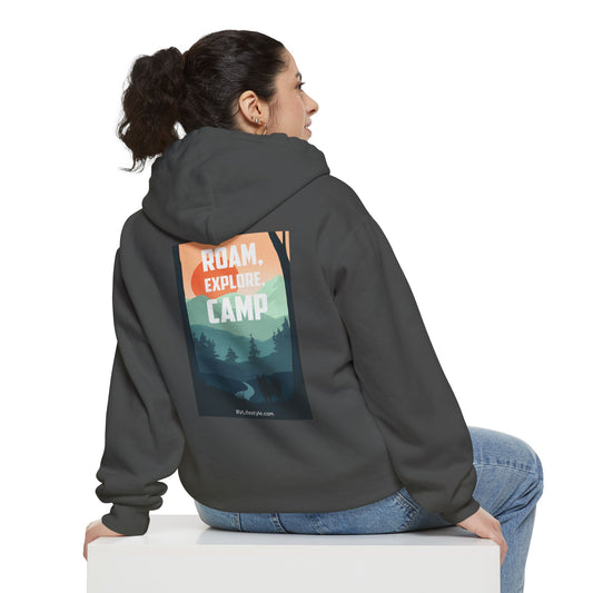 RV Lifestyle Community (front) Roam Explore Camp (back) Sweatshirt