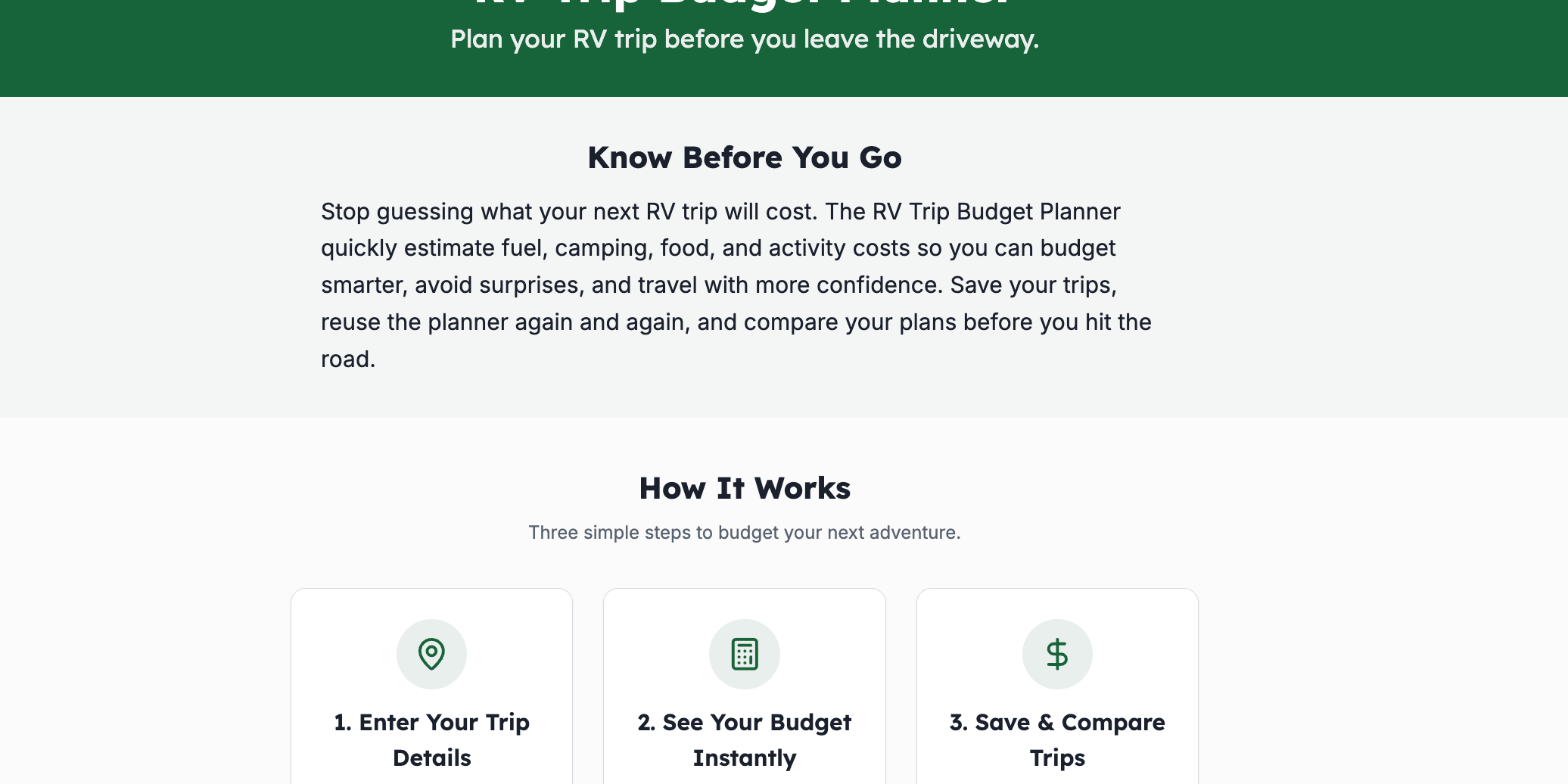 RV Trip Budget Planner - Web App for RV Travel Expense Tracking and Trip Cost Management, Instant Access