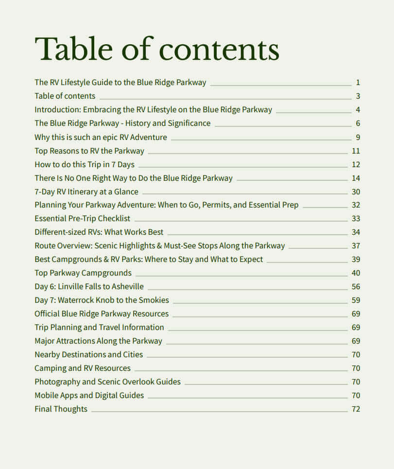 RV Lifestyle Guide to the Blue Ridge Parkway - Virginia and North Carolina RV Travel Guide, PDF Download