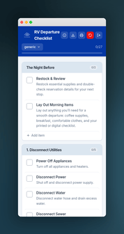 App Companion to The Ultimate RV Departure Day Checklist