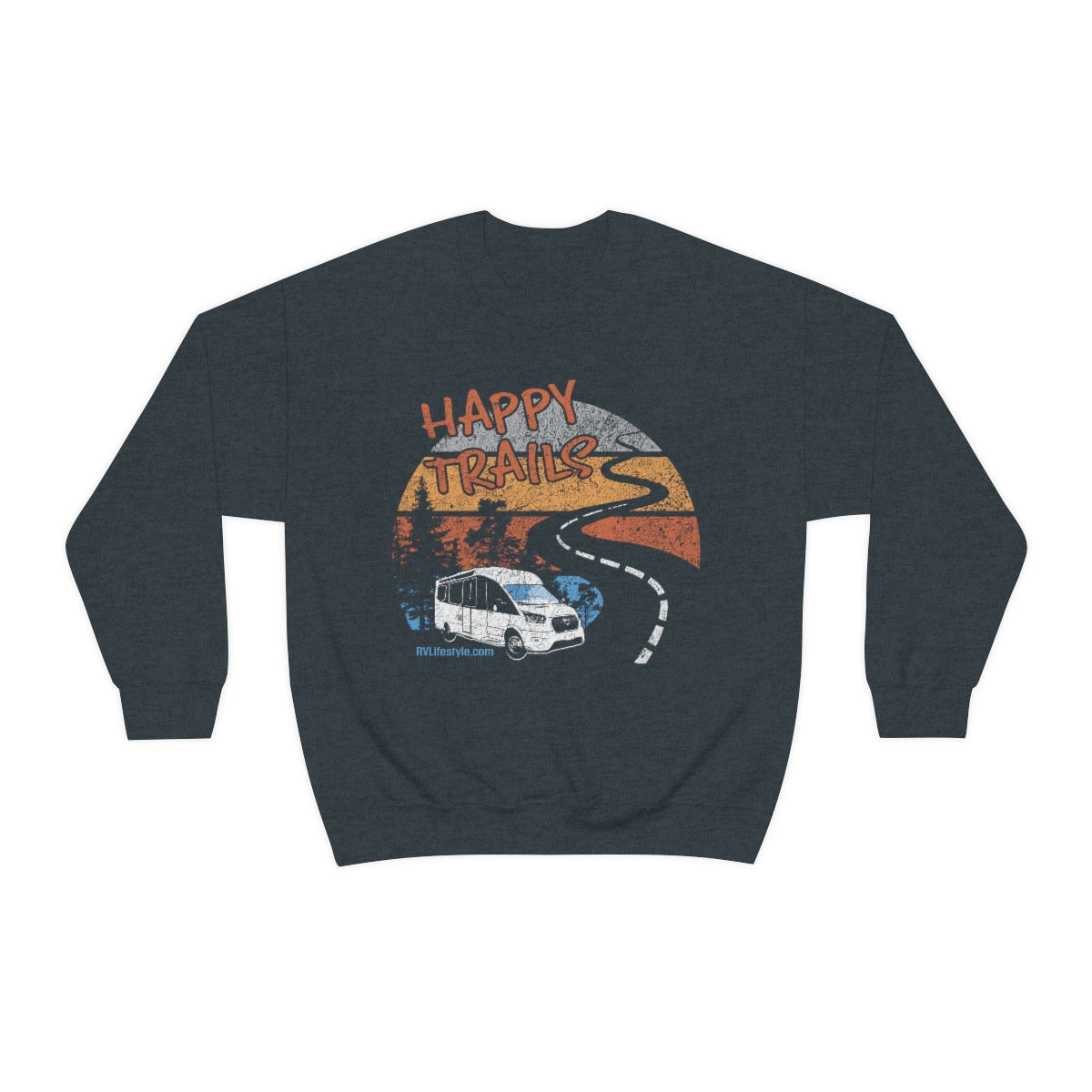 Happy Trails Unisex Heavy Blend™ Crewneck Sweatshirt - Black, Forest Green, Dark Heather, Navy