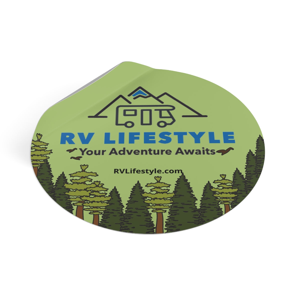 RV Lifestyle Your Adventure Awaits Round Vinyl Sticker