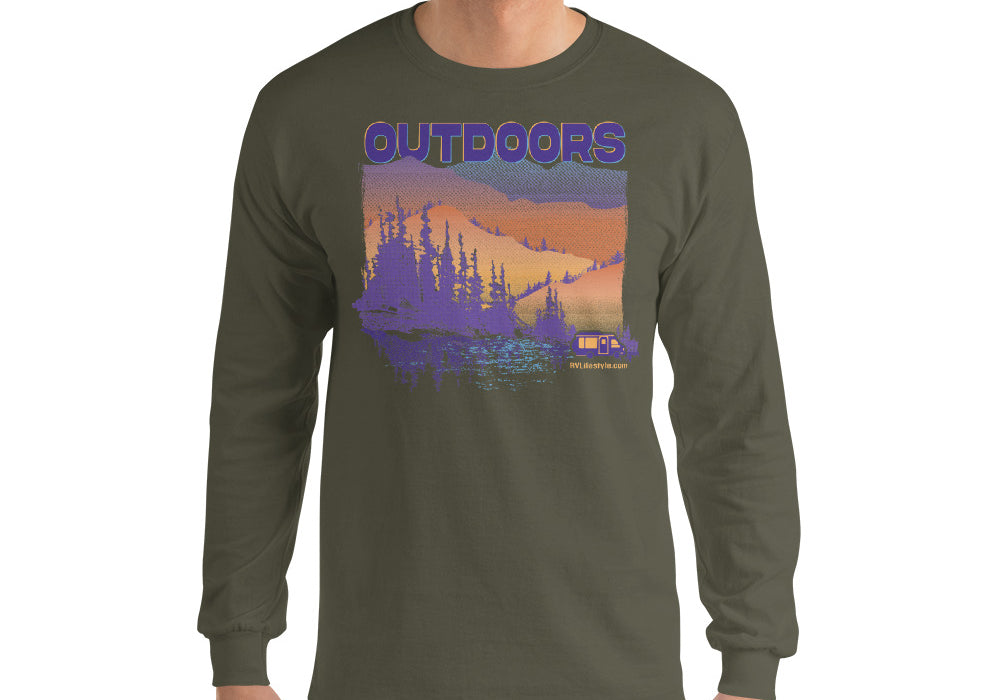Outdoors Men and Women's Long Sleeve Shirt - Black, Navy, Military Green, Indigo Blue, Sport Grey