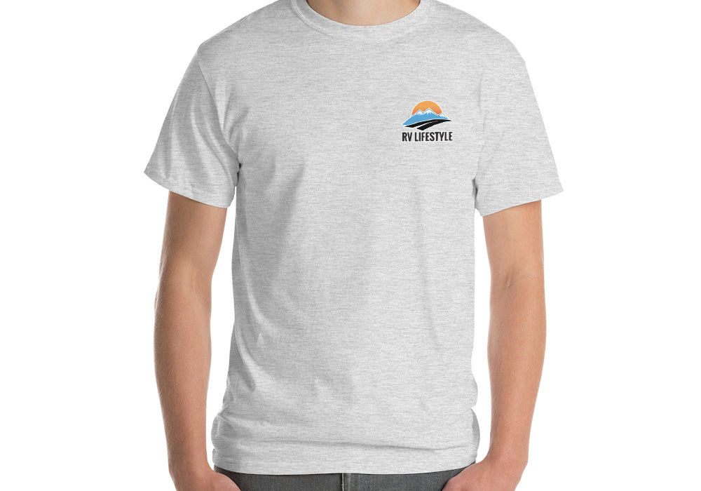 RV Lifestyle on the Front and 330 Rule on the Back! Men and Women Short-Sleeve T-Shirt - White, Black, Navy, Sand, Ash