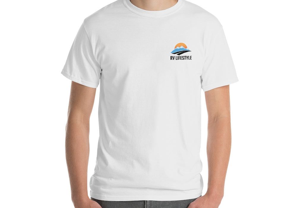 RV Lifestyle on the Front and 330 Rule on the Back! Men and Women Short-Sleeve T-Shirt - White, Black, Navy, Sand, Ash