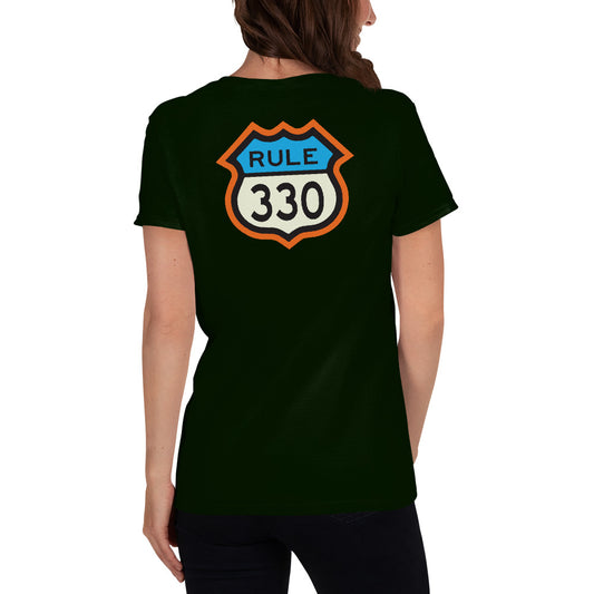 RV Lifestyle on the Front and 330 Rule on the Back! Women's short sleeve T-shirt - Forest Green, Black, Navy, Sport Grey