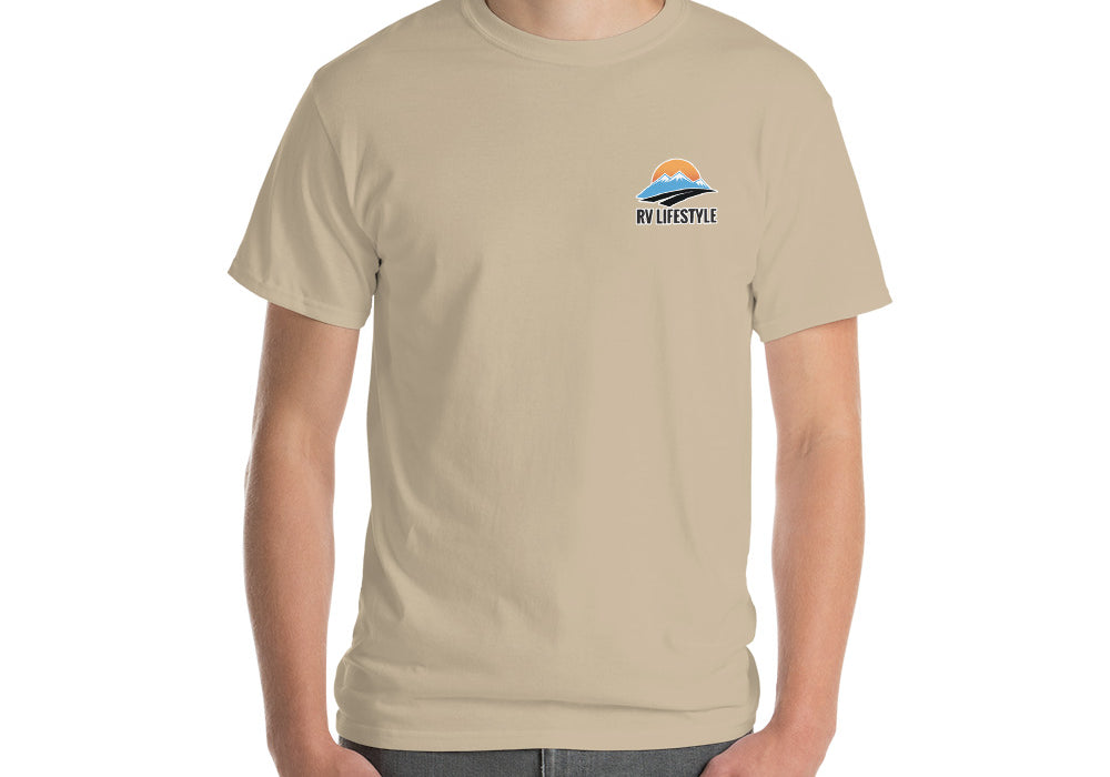 RV Lifestyle on the Front and 330 Rule on the Back! Men and Women Short-Sleeve T-Shirt - White, Black, Navy, Sand, Ash