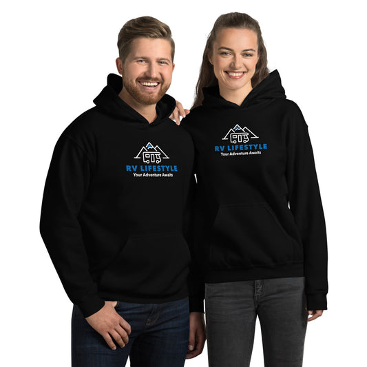RV Lifestyle Your Adventure Awaits - Men and Women's Hoodie - Black, Navy, Dark Heather