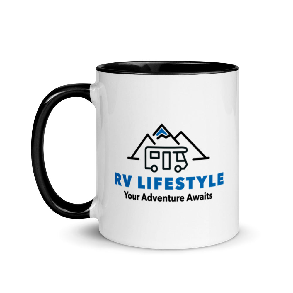 RV Lifestyle Logo Mug with Color Inside - Black, Yellow, Red, Aqua, Orange
