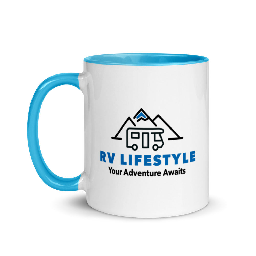 RV Lifestyle Logo Mug with Color Inside - Black, Yellow, Red, Aqua, Orange