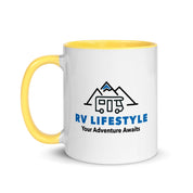 RV Lifestyle Logo Mug with Color Inside - Black, Yellow, Red, Aqua, Orange