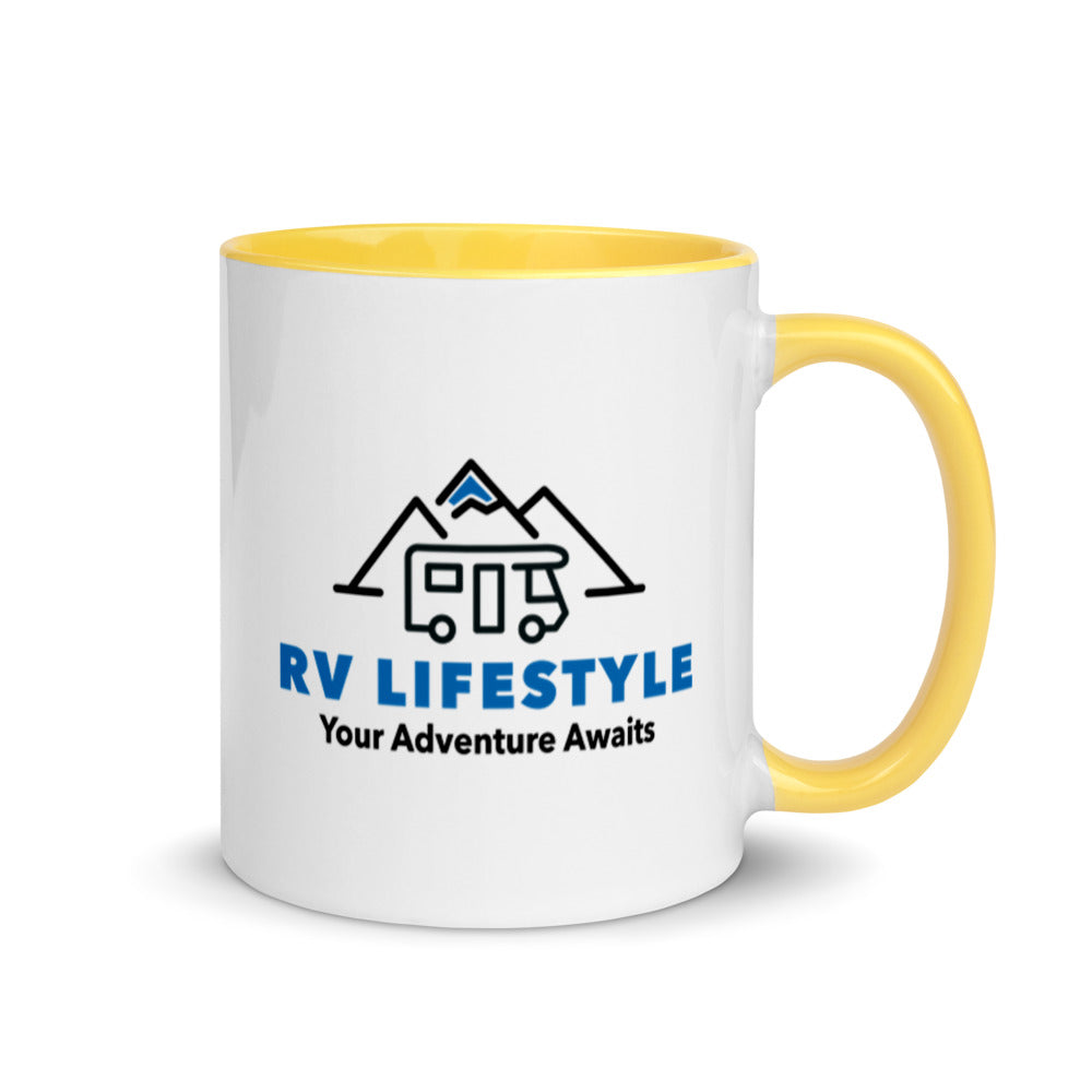 RV Lifestyle Logo Mug with Color Inside - Black, Yellow, Red, Aqua, Orange