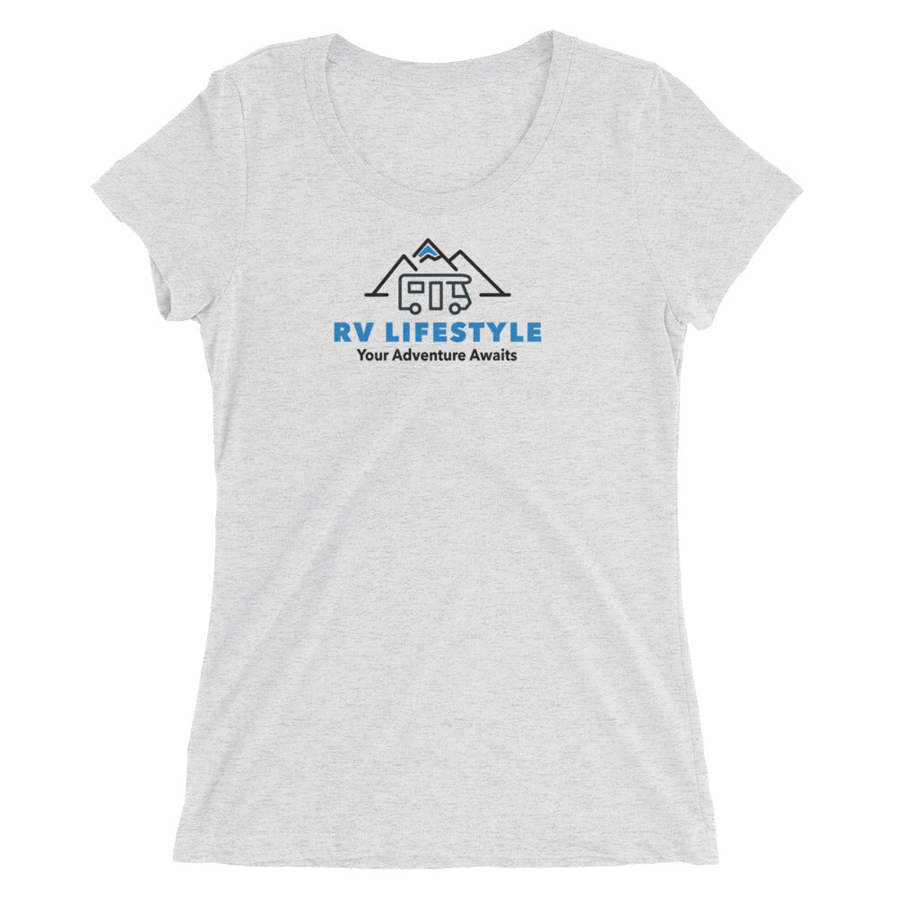 RV Lifestyle Logo Women's short sleeve FITTED t-shirt - order a size or two UP - White Fleck, Grey Tri-blend